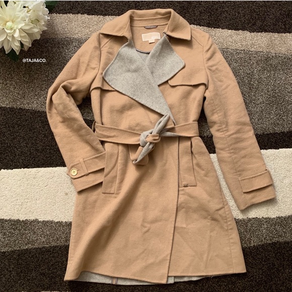 MICHAEL KORS Wool Colorblock Wrap Coat - Picture 2 of 8